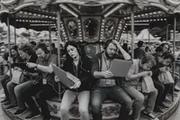 Быстро вращающаяся карусель с операторами поддержки